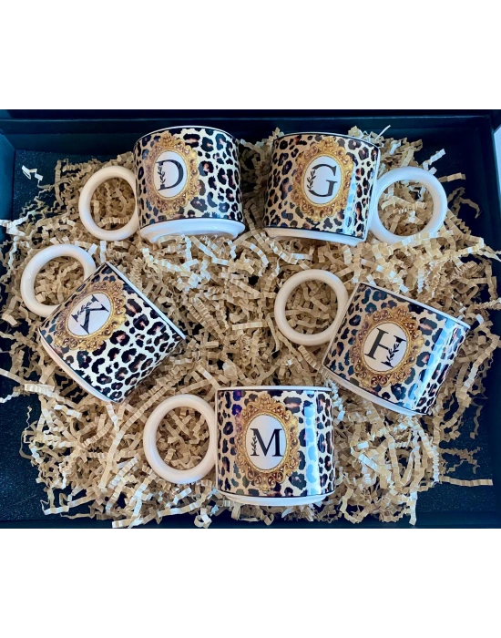 MugKupa LEOPAR DESENLİ, KİŞİYE ÖZEL D HARFLİ KUPA FİNCAN SEVGİLİLER GÜNÜ