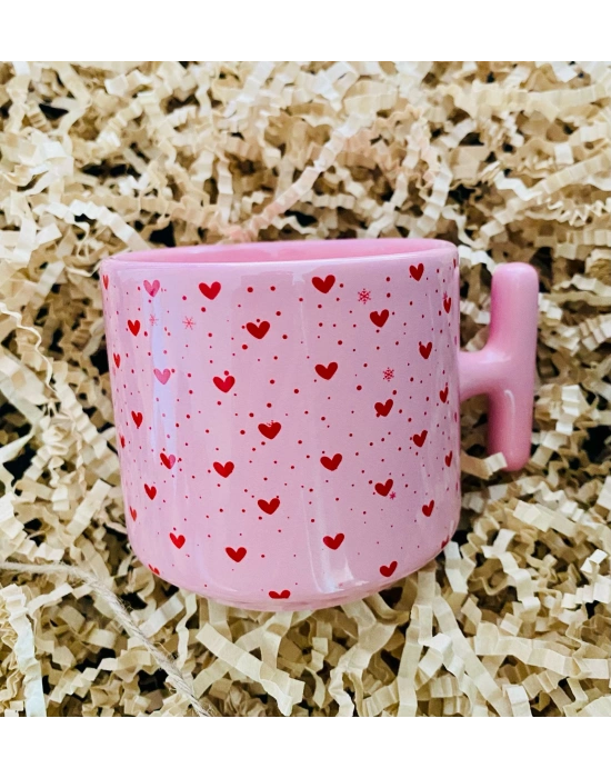 MugKupa Doğum Günü Hediye Kalpli Özel Günler Pembe Fincan