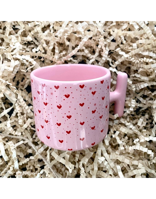 Sevgililer Gününe Özel Kalpli Yıldızlı Baskılı Kupa Bardak