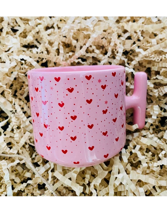 Sevgililer Gününe Özel Kalpli Yıldızlı Baskılı Kupa Bardak