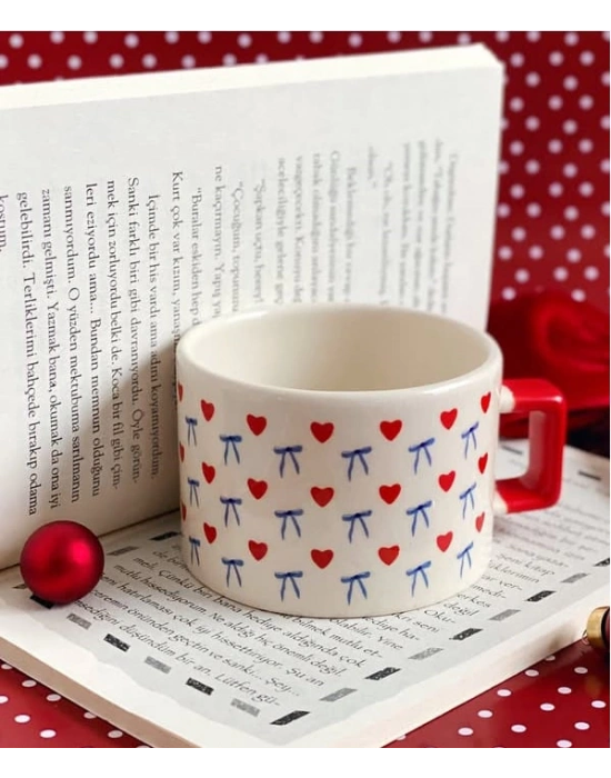 Sevgililer Gününe Özel Kalpli Fiyonklu Baskılı Kupa Bardak