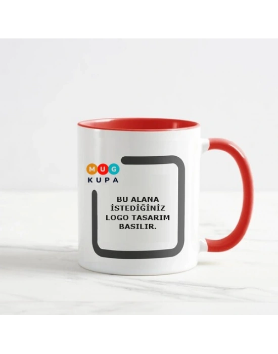 Toptan Baskılı İçi ve Kulpu Kırmızı Seramik Kupa Bardak