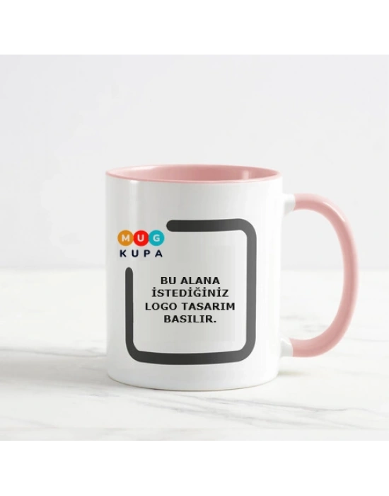 Toptan Baskılı İçi ve Kulpu Pembe Kupa Bardak