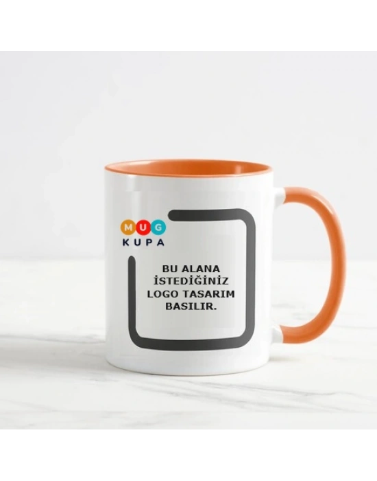 Toptan Baskılı İçi ve Kulpu Turuncu Seramik Kupa Bardak