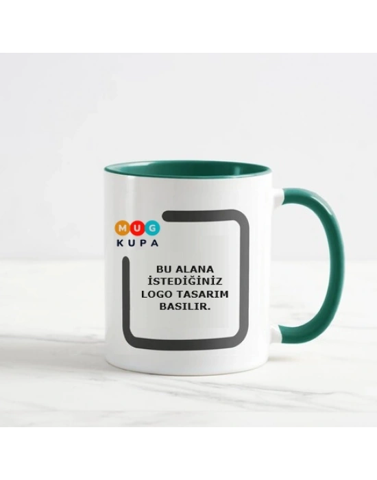 Toptan Baskılı İçi ve Kulpu Yeşil Porselen Kupa Bardak