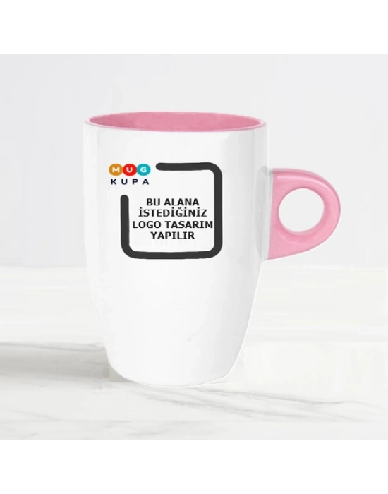 Toptan Baskılı Kupa Bardak Porselen Pembe Latte