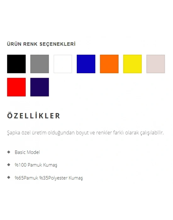 Toptan Baskılı Promosyon Basıc Model Şapka