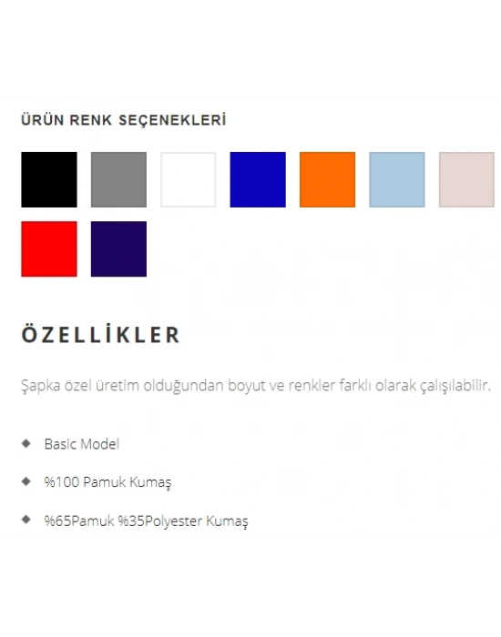 Toptan Baskılı Promosyon Basıc Model Şapka