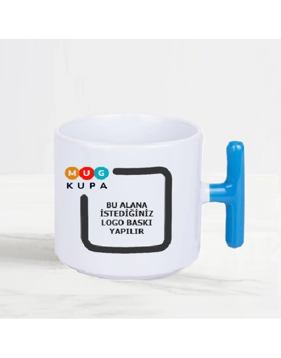 Toptan Baskılı T Kulplu Mavi Seramik Nescafe Fincanı