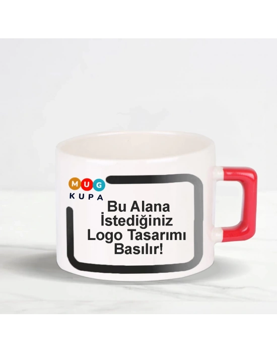 Toptan Kırmızı Baskılı Kulplu Seramik Çay ve Kahve Fincanı