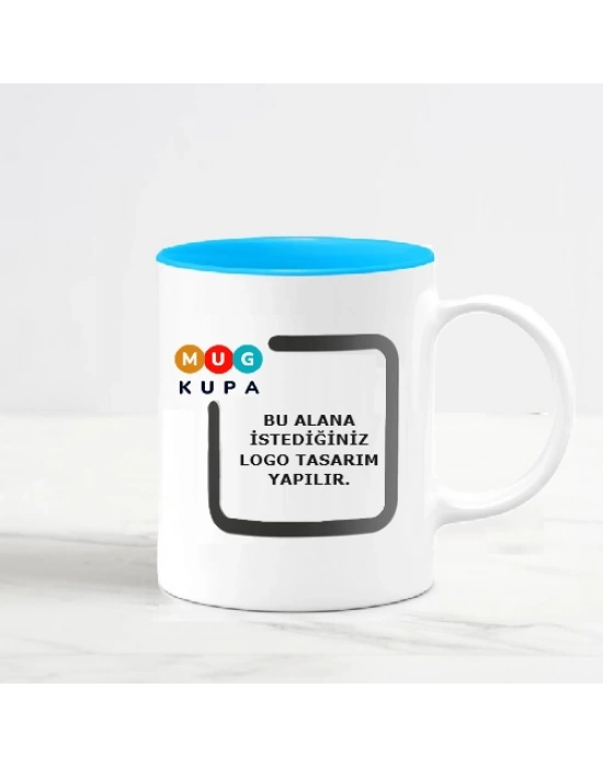 Toptan Logolu İçi Mavi Kupa Bardak