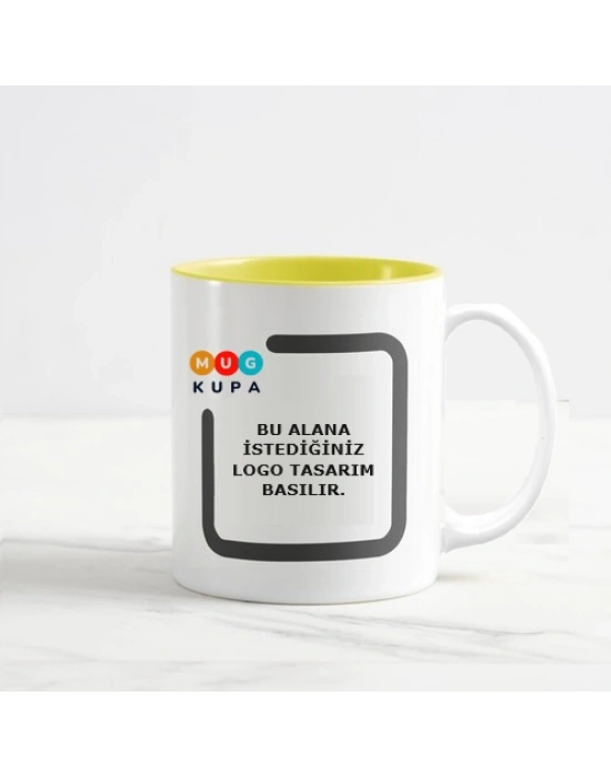 Toptan Logolu İçi Sarı Seramik Kupa Bardak