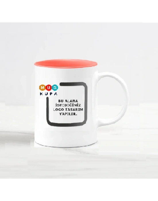 Toptan Logolu İçi Turuncu Seramik Kupa Bardak