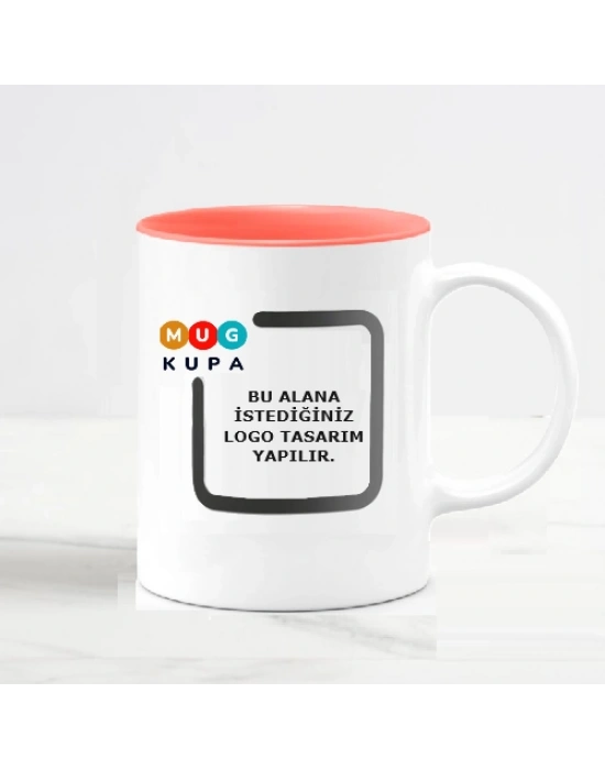 Toptan Logolu İçi Turuncu Seramik Kupa Bardak