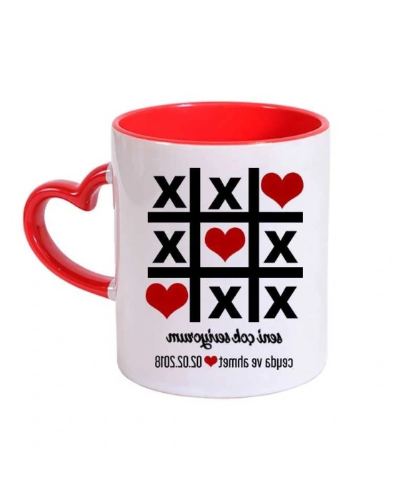 Toptan Logolu İçi ve Kulpu Kırmızı Sevgiler Gününe Özel Kalpli Kupa Bardak