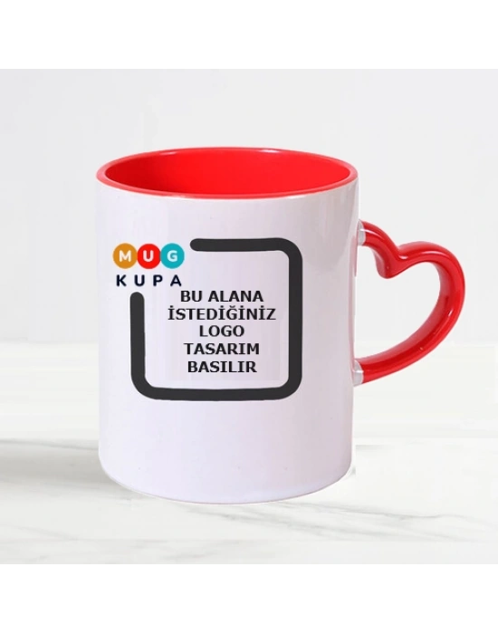 Toptan Logolu İçi ve Kulpu Kırmızı Sevgiler Gününe Özel Kalpli Kupa Bardak