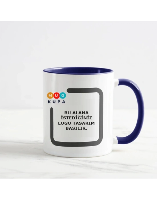 Toptan Logolu İçi ve Kulpu Lacivert Por. Kupa Bardak