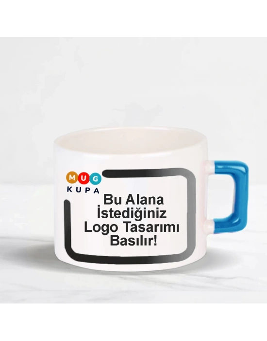 Toptan Mavi Baskılı Kulplu Seramik Çay ve Kahve Fincanı