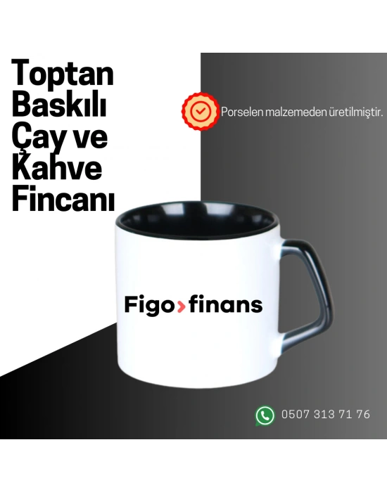 Toptan Porselen Sapı ve İçi Sarı Mocha Baskılı Fincan Bardak