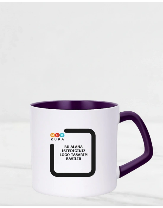 Toptan Porselen Sapı ve İçi Dark Mor Mocha Baskılı Fincan Bardak