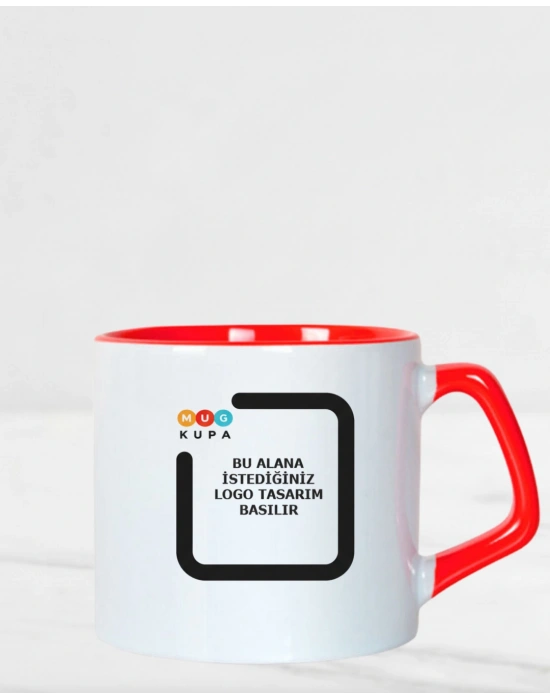 Toptan Porselen Sapı ve İçi Kırmızı Mocha Baskılı Fincan Bardak