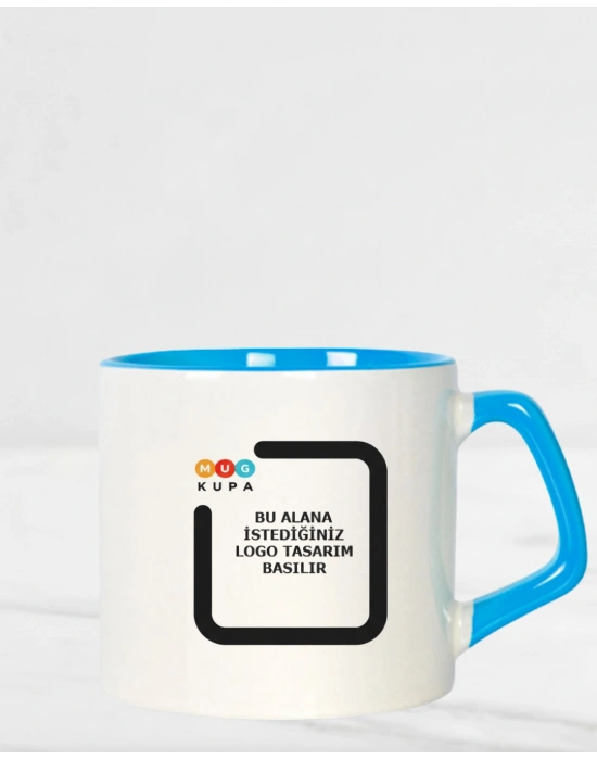 Toptan Porselen Sapı ve İçi Mavi Mocha Baskılı Fincan Bardak