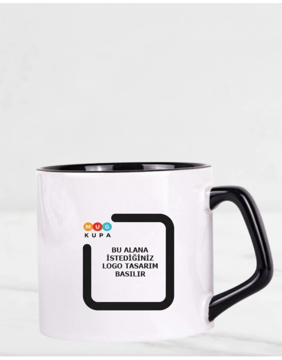 Toptan Porselen Sapı ve İçi Siyah Mocha Baskılı Fincan Bardak