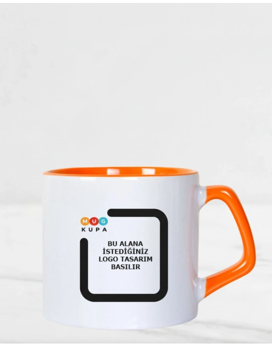 Toptan Porselen Sapı ve İçi Turuncu Mocha Baskılı Fincan Bardak