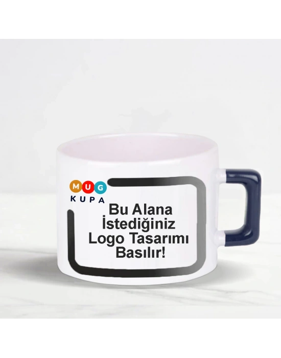 Toptan Siyah Baskılı Kulplu Seramik Çay ve Kahve Fincanı