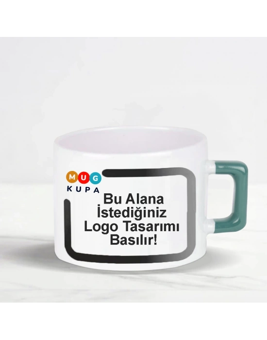 Toptan Yeşil Baskılı Kulplu Seramik Çay ve Kahve Fincanı