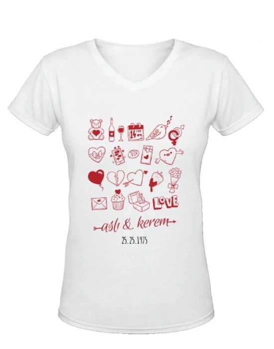 V YAKA SÜBLİMASYON PAMUKLU T-SHİRT