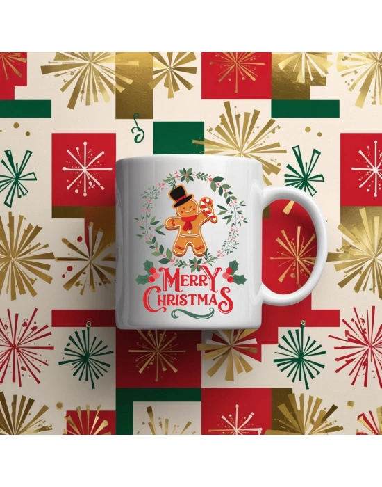 Yeniyıl Temalı Merry Cristmas Kurabiye Adam Baskılı Kupa Bardak