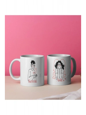 Düz Beyaz Kulplu Sevgililer Günü Temalı Kupa Bardak