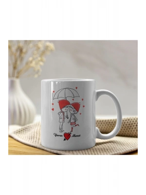 Beyaz Kulplu Baskılı Kupa Bardak  Kendin Tasarla