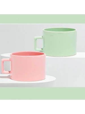 Toptan Logo Baskılı Mat Pembe-Yeşil Nescafe Fincanı