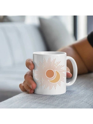 Ay ve Güneş Baskılı Seramik Kupa  Bardak