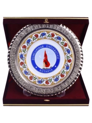 Baskılı Gümüş Kaplı Çini Tabak Plaket