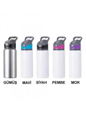 Baskılı Gümüş Pipetli Su Matarası 650 ml