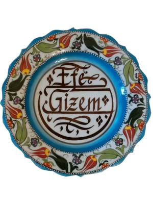 Çini  25CM MAVİ KALİGRAFİ TABAĞI