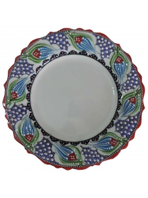 Çini  30 CM KALİGRAFİ TABAĞI KIRMIZI KENARLI