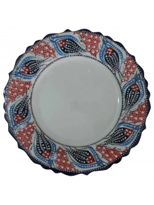 Çini  30 CM LACİVERT KIRMIZI KALİGRAFİ TABAĞI