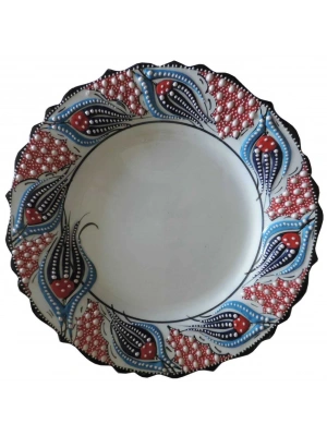 Çini  30 CM LALE KALİGRAFİ TABAĞI( SİYAH KENARLI)