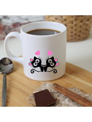 Kalpli Kedili Baskılı Kupa Bardak