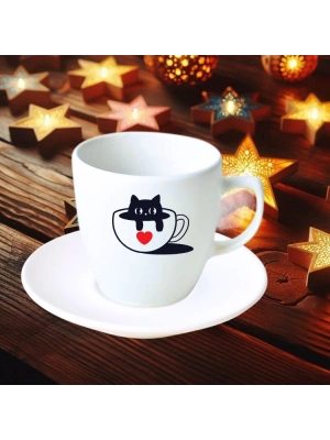 Yeniyıl Kedi Baskılı Türk Kahve Fincanı