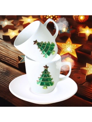 Yeniyıl Temalı Yılbaşı Agacı Türk Kahve Fincanı