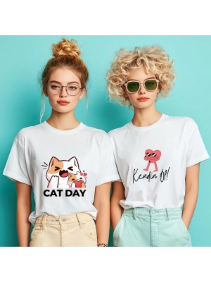 Kişiye Özel Cat Day Baskılı Tişört