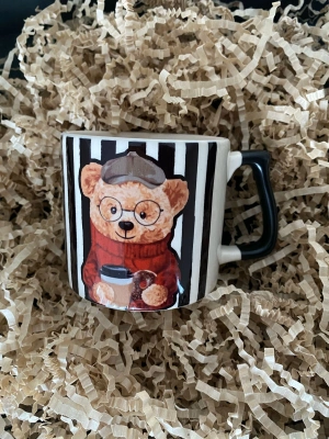 Mug Kupa Kişiselleştirilebilir TEDY SİYAH BEYAZ ÇİZGİLİ KUPAÖzel Günler Kupa Fincan