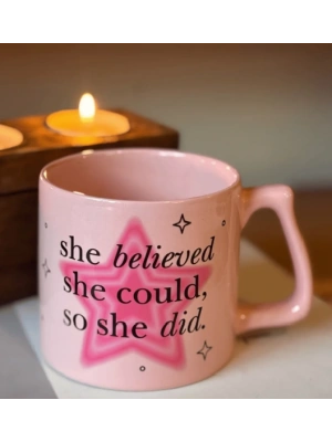 MugKupa She Believed She could so she did Pembe Fincan