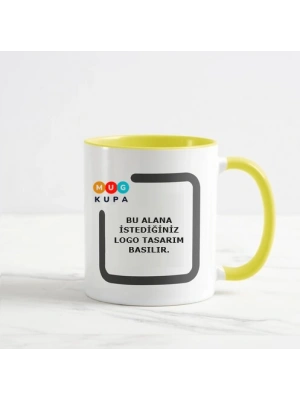 Toptan Baskılı İçi ve Kulpu Sarı Seramik Kupa Bardak
