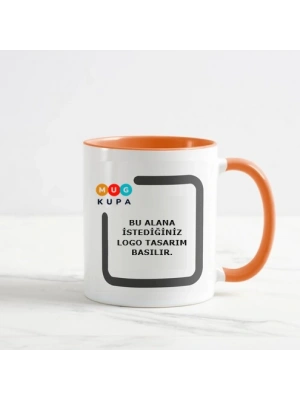 Toptan Baskılı İçi ve Kulpu Turuncu Seramik Kupa Bardak